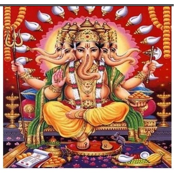 [Thần voi Ganesha 5 đầu] Tượng đá trang trí phong thủy Thần voi Ganesha 5 đầu - Cao 10cm - Màu nhũ đồng