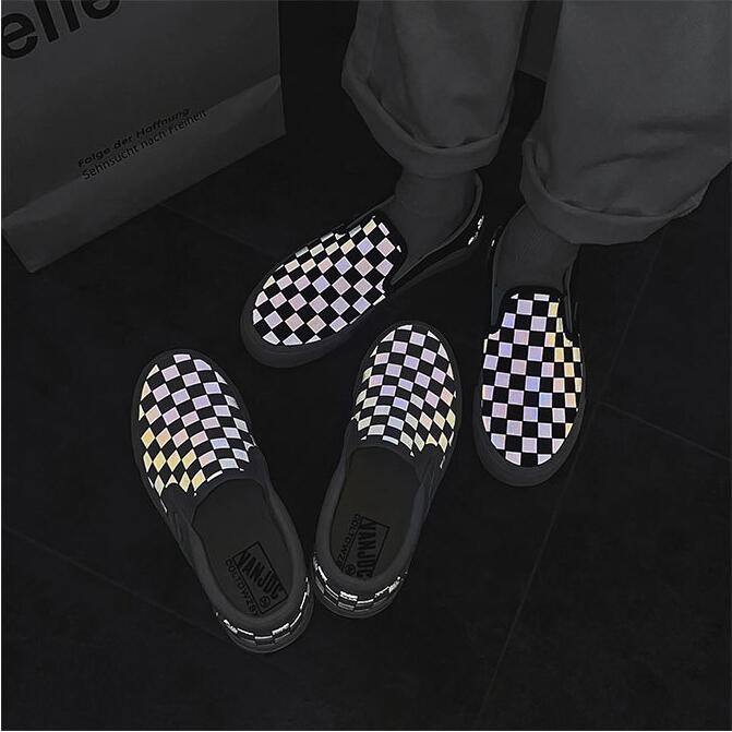 Giày Thể Thao Canvas Cổ Thấp Họa Tiết Caro Phản Quang Phong Cách Hàn Quốc Thời Trang Cho Nam Và Nữ