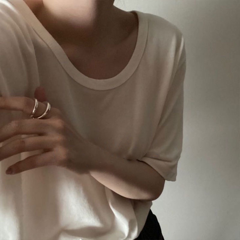 QMCOCO Thiết kế theo phong cách INS Hàn Quốc Màu bạc Đôi dòng mở vòng hình học Đơn giản Cổ điển Sáng tạo Quà tặng Đảng cho Phụ nữ Nhẫn trang sức