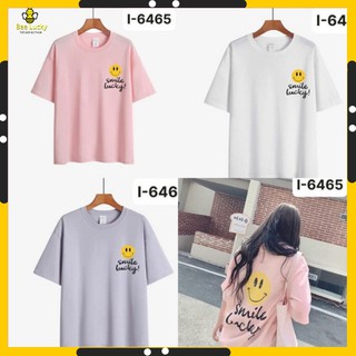 Áo thun nữ unisex in icon vui vẻ chữ smile lucky