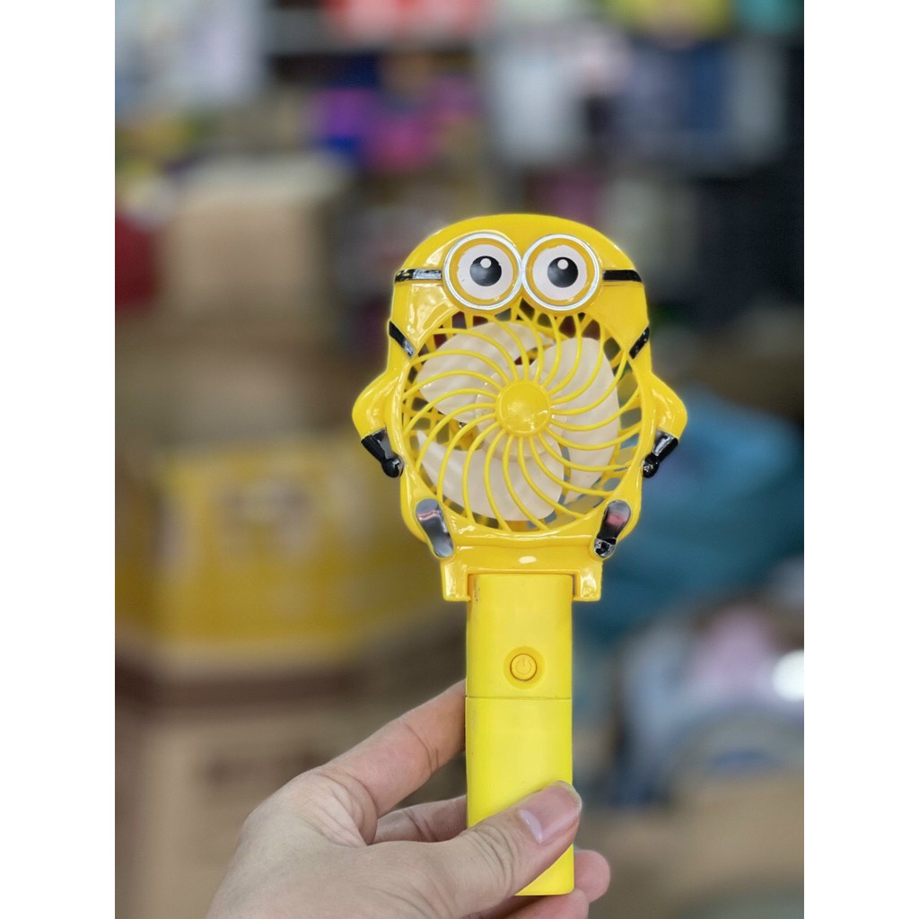 Quạt tích điện mini cầm tay Minion,Doreamon có đèn Led-cute đáng yêu