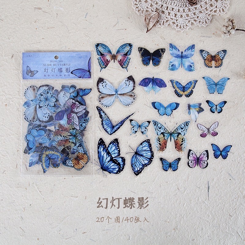 Set 40 sticker hoạ tiết bướm xanh