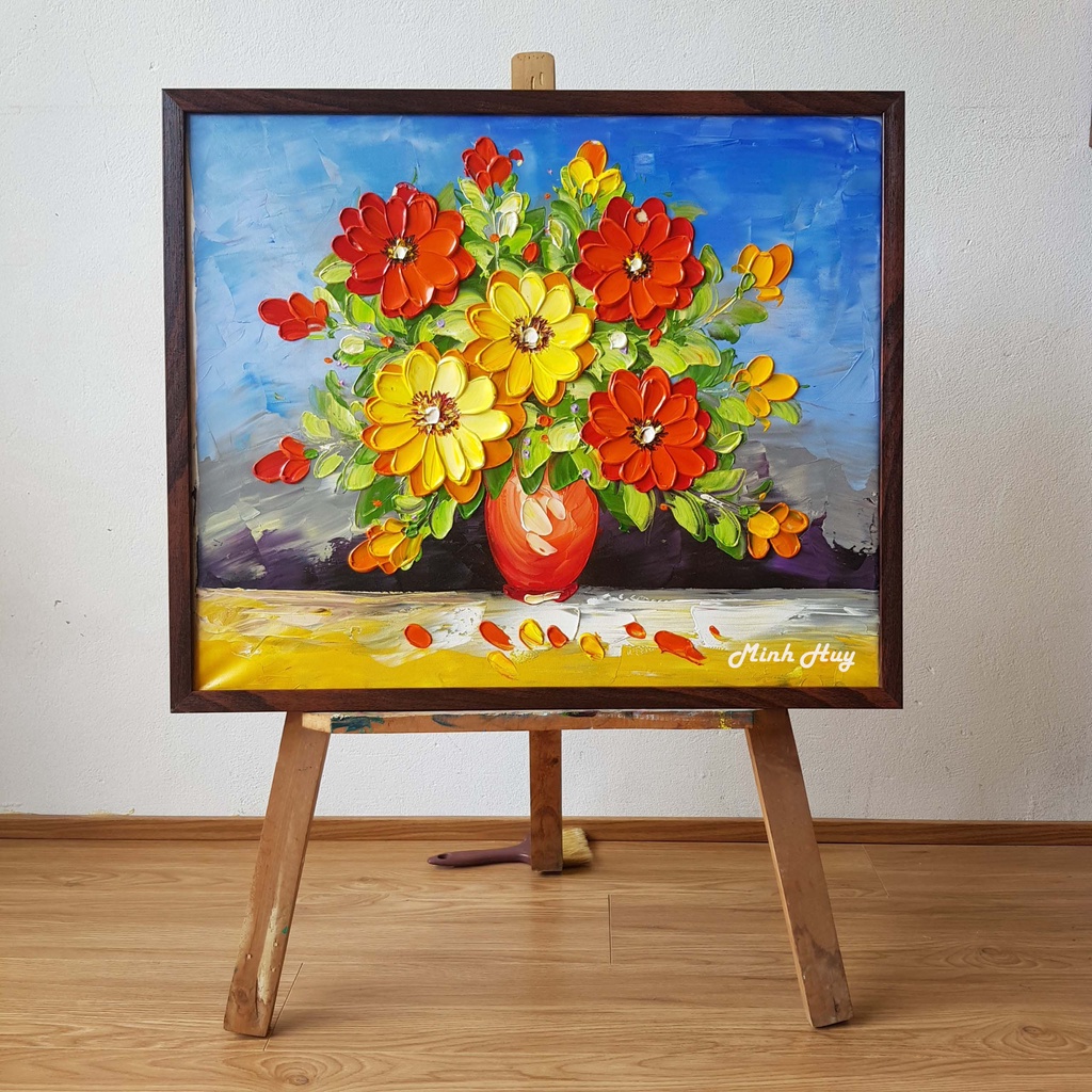 ĐOÁ HOA THƯỢC DƯỢC - Tranh sơn dầu vẽ tay treo phòng ăn[ 55x65cm]
