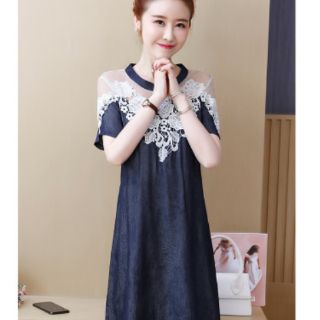 Đầm suông denhim phối ren
