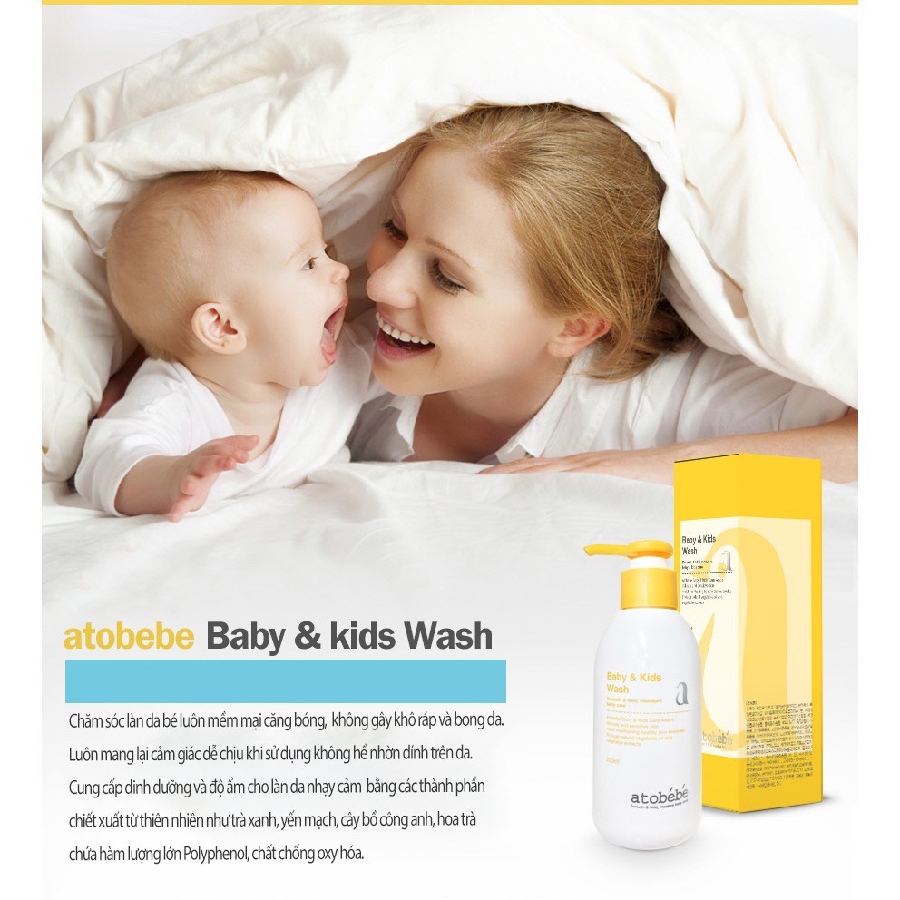 Sữa tắm gội cho bé Atobébé Baby &amp; Kids Wash chính hãng Hàn Quốc