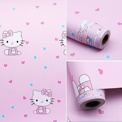 Gấy dán tường Hello kitty hồng trái tim khổ 45cm có keo sẵn (giá bán 1 mét dài), giấy decal dán tường phòng ngủ cho bé | BigBuy360 - bigbuy360.vn