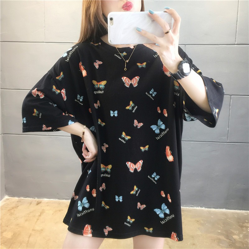 [ HÀNG Xả Sốc] [ HÀNG CHUẨN ] ÁO THUN HOT HỌA TIẾT BƯỚM - ĐEN