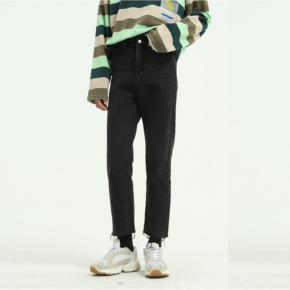 Quần jeans ống đứng JAMS dáng crop pant rách gấu phong cách đường phố