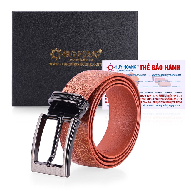 Thắt lưng nam da đà điểu trơn đầu kim 3,5P màu đen, nâu đất, nâu đỏ, vàng bò HP4413-14-15-16