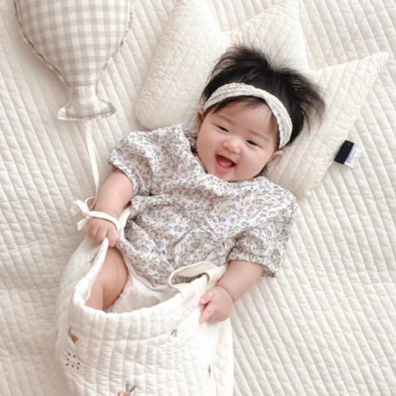 Giỏ Đựng Tã Em Bé Chất Liệu Cotton Thêu Họa Tiết Chú Gấu Dễ Thương Nhỏ Gọn Tiện Dụng