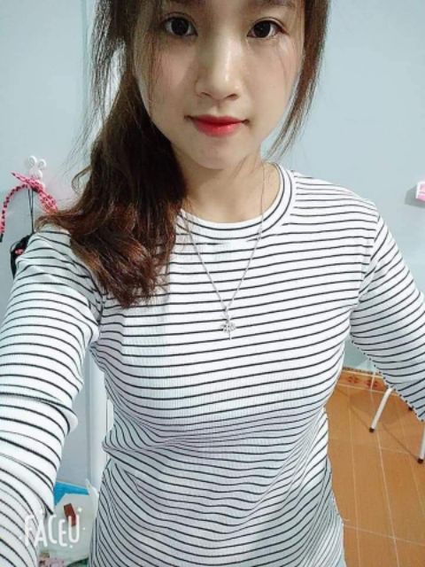 Áo thun gân tay dài sọc kẻ