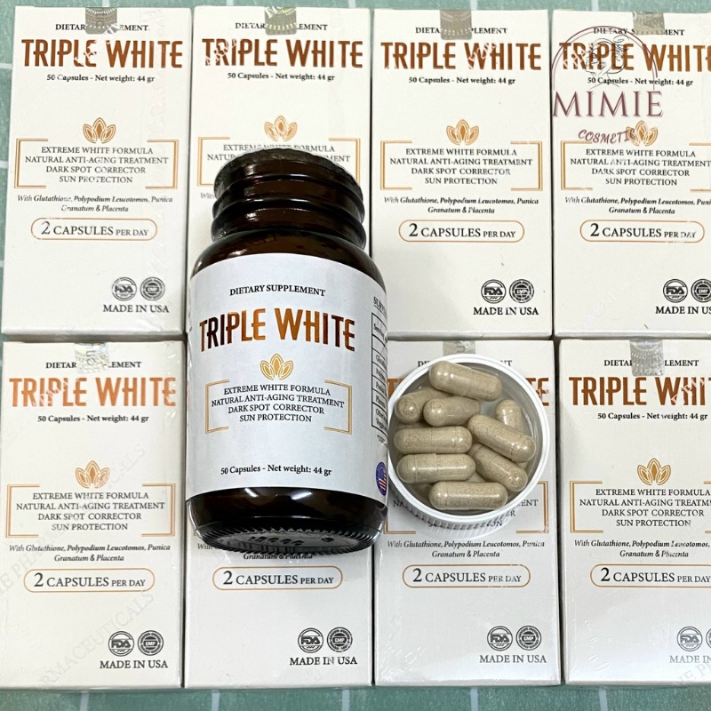 [CHÍNH HÃNG] VIÊN UỐNG TRIPLE WHITE - VIÊN UỐNG GLUTATHION 1200MG TRẮNG DA, MỜ NÁM, GIẢM THÂM HỘP 50 VIÊN