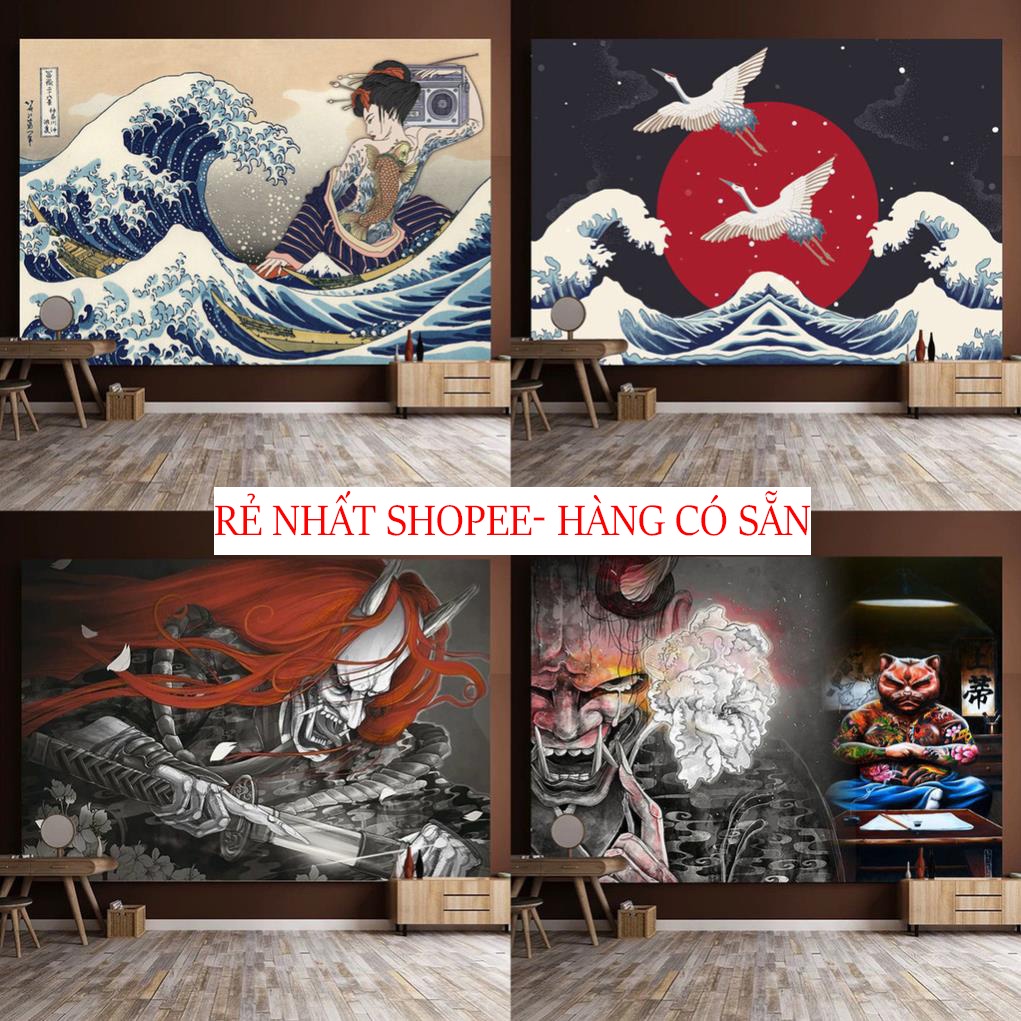 Tranh vải treo tường phong cách Ukiyo-e Nhật Bản 150*130cm cao cap-in theo yêu cầu