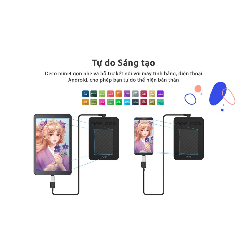 Bảng Vẽ Điện Tử XP-PEN Deco Mini4 Android 8192 Mức Lực Nhấn