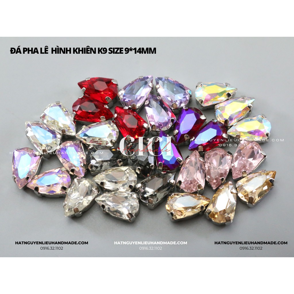 Set 2 hạt Đá pha lê hình khiên đá K9 size 9*14mm cao cấp đế dày Cici Handmade nguyên liệu tự làm đính kết trang trí