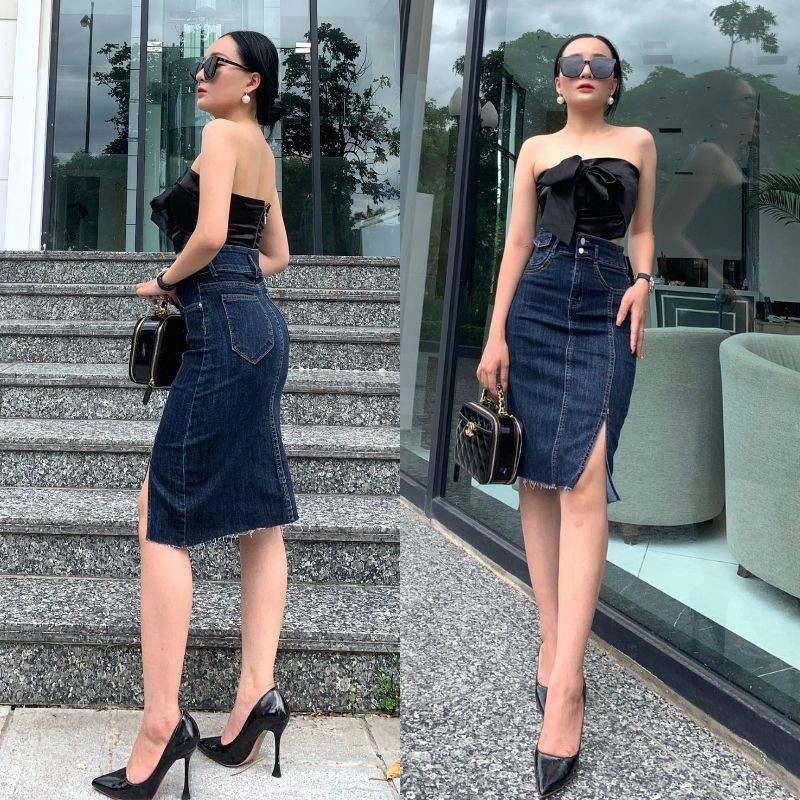 Chân váy jean dài Jeanny Jeans chữ a lưng cao co giãn 4 chiều chân váy bò nâng mông qua gối  188