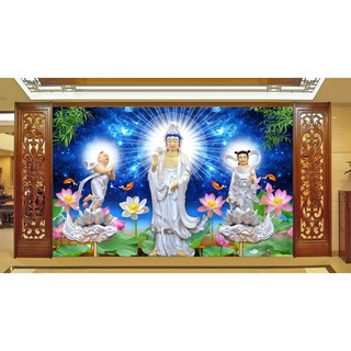 Tranh dán tường 3D trang trang trí Quan thế âm bồ tát BINBIN PT35 (Có in theo yêu cầu)