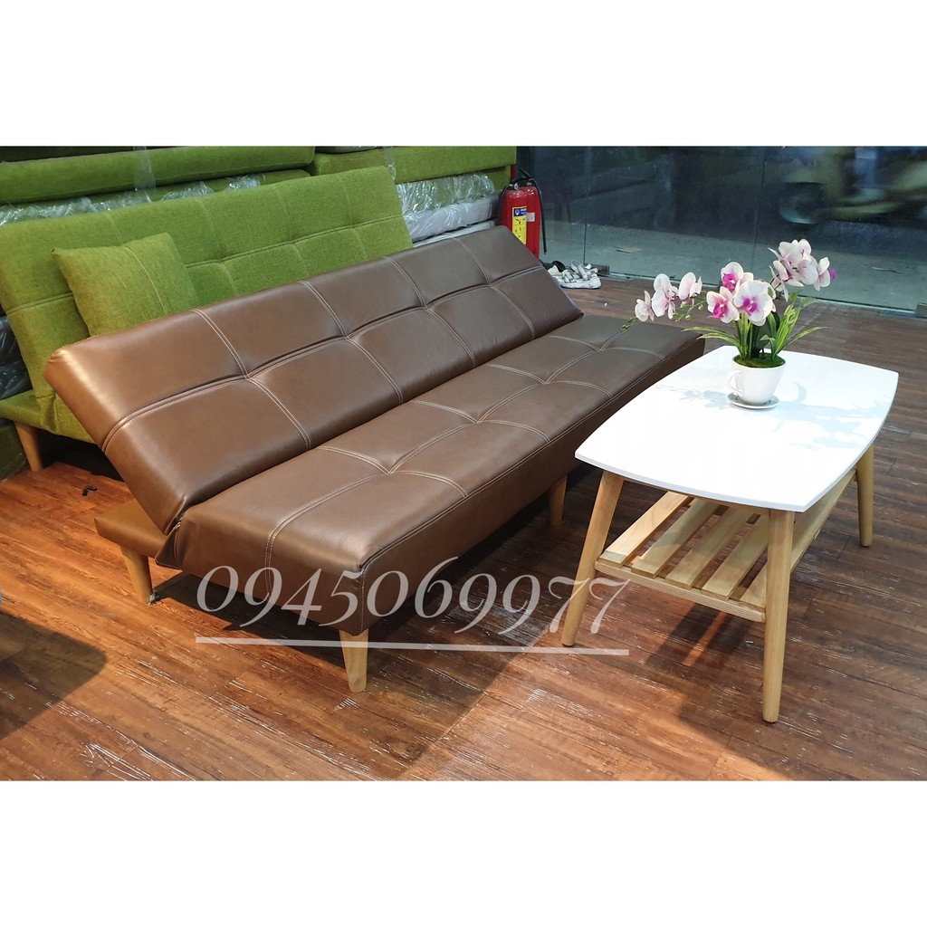 Sofa giường bọc da simili màu nâu da bò - Dài 1m8 - 6 chân