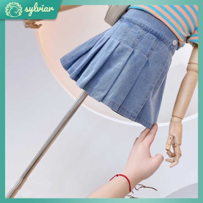 Bộ 2 Món Áo Cotton Tay Phồng + Chân váy jean Thời Trang Mùa Hè Cho Bé Gái 4-8 Tuổi