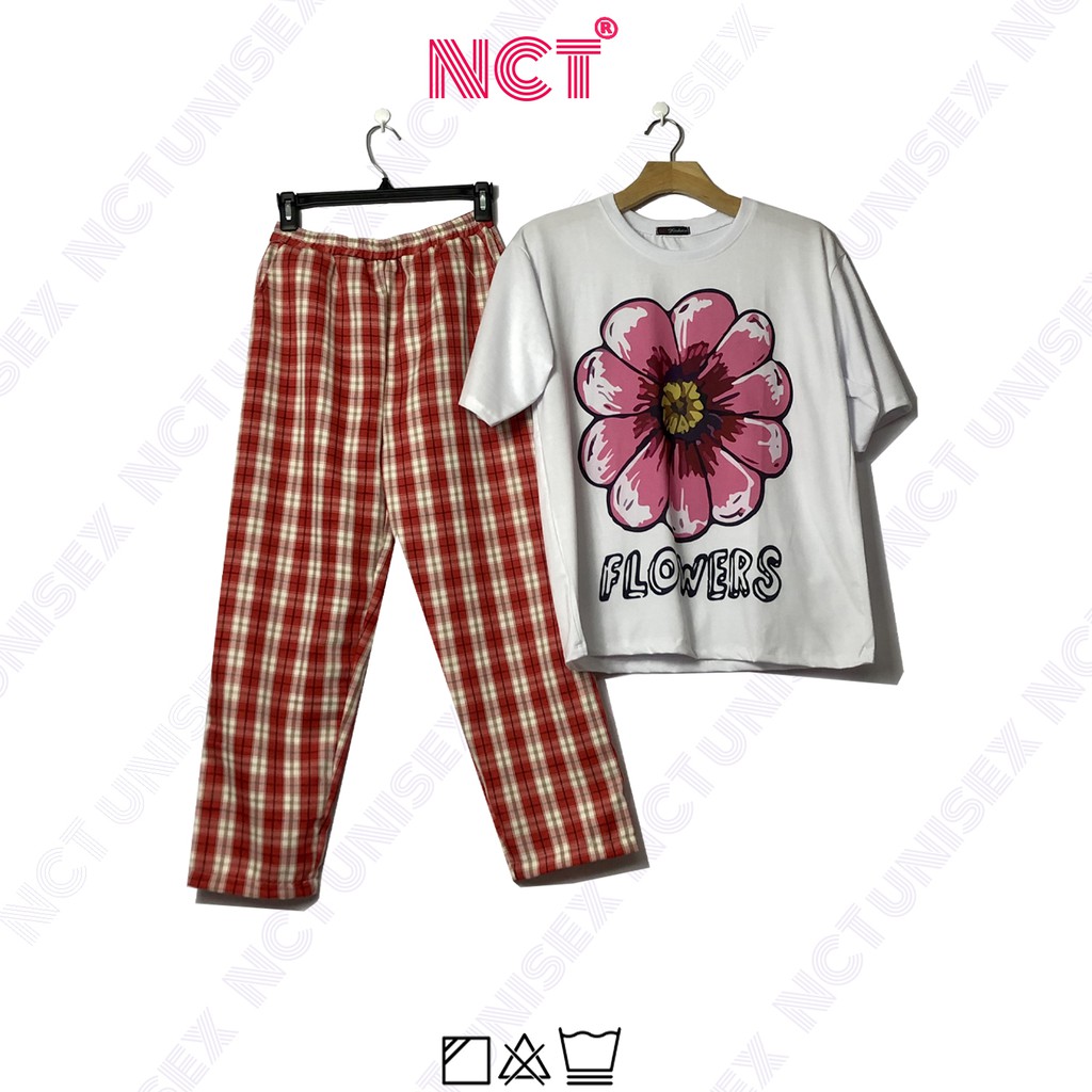 SÉT ĐỒ BỘ CARO KATE ĐL - Áo Thun RED FLOWER - Đồ Bộ CARO Hoa FREESIZE - Đồ Mặt Đi Chơi - NCTUnisex