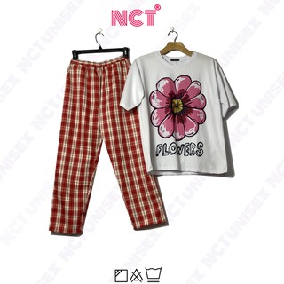 SÉT ĐỒ BỘ CARO KATE ĐL - Áo Thun RED FLOWER - Đồ Bộ CARO Hoa FREESIZE - Đồ Mặt Đi Chơi - NCTUnisex