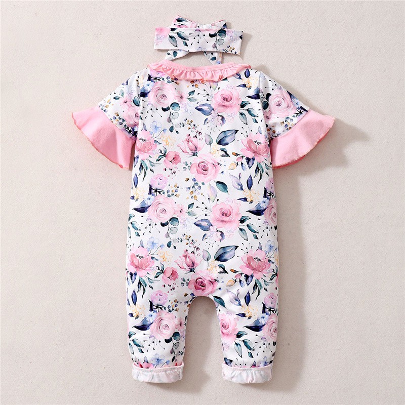 Set Áo Liền Quần Và Băng Đô Mikrdoo In Hoa Tay Ngắn Thời Trang Mùa Hè Cho Bé Trai Và Bé Gái Sơ Sinh