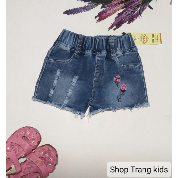 Sỉ, lẻ quần jean  đùi cao cấp bé gái thêu hoa, hàng loại 1, co dãn 4 chiều
