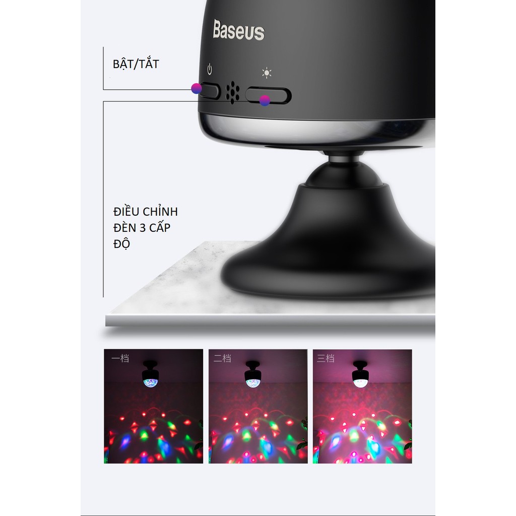 Đèn Led 7 màu Baseus mini phòng bay, karaoke gia đình, trong xe hơi, sinh nhật xoay chiếu 360 độ nhiều màu