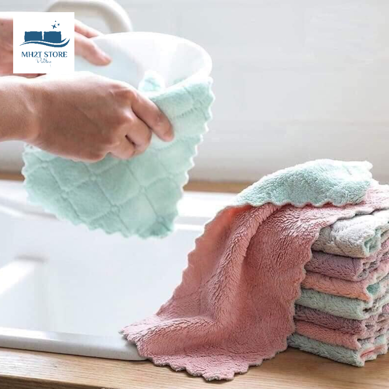 Khăn lau đa năng bếp, bát đĩa, cốc chén thấm nước chống dính dầu mỡ hai mặt SHOP MH2T STORE