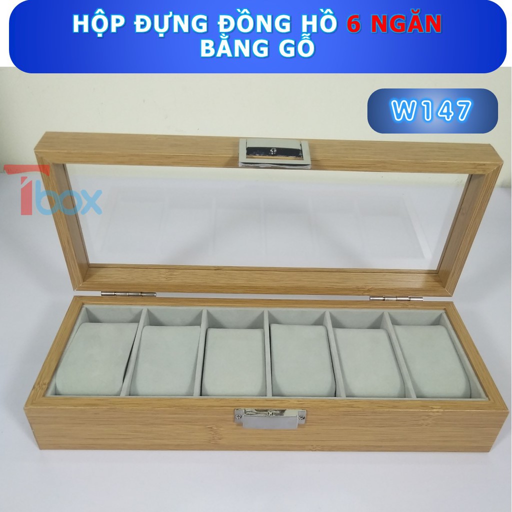 Hộp đựng Đồng hồ vân gỗ gồm 6 ngăn Hộp Đồng hồ nhiều ngăn mặt ngoài vân gỗ, trong bọc nỉ, mặt dưới vải nhung chống xước