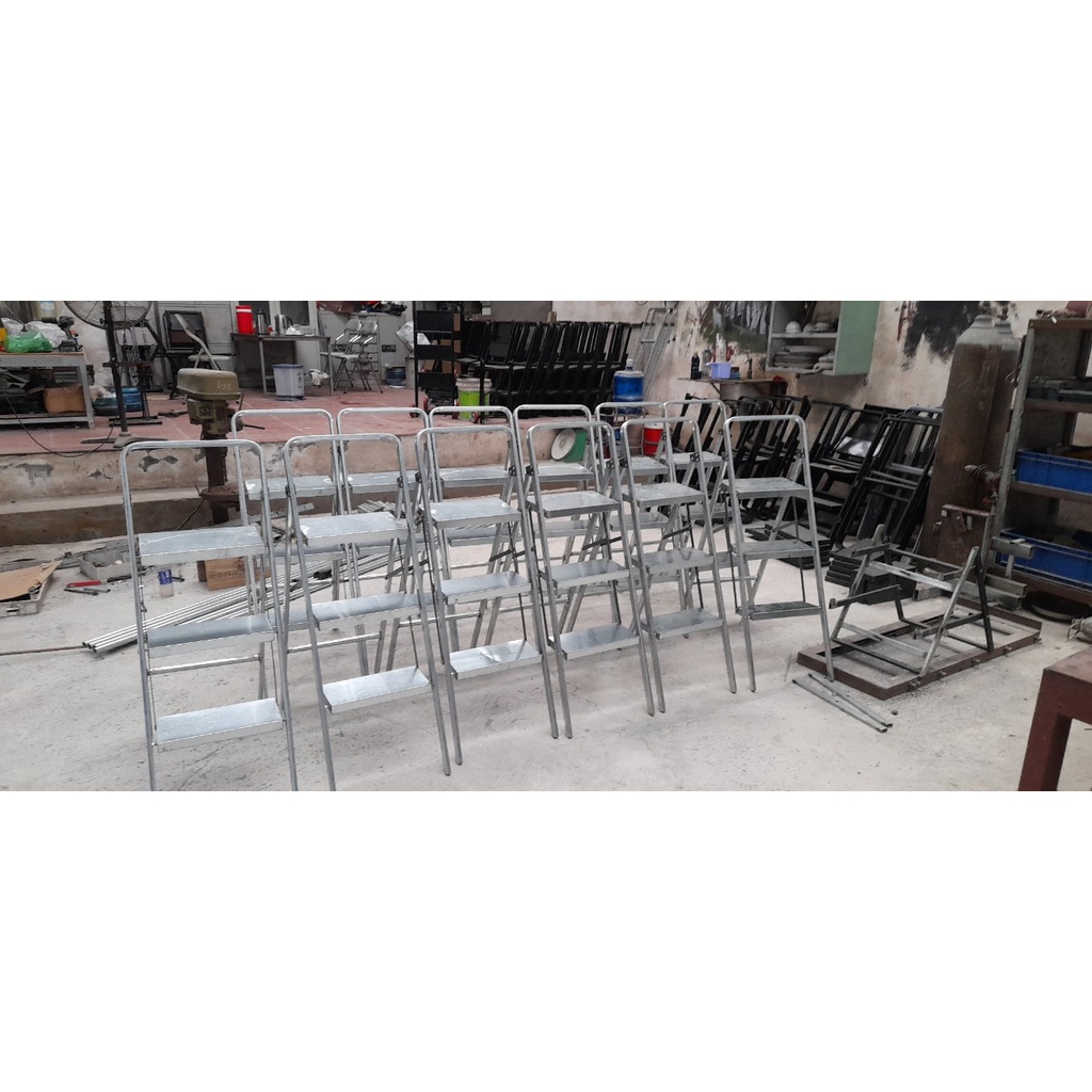 Thang ghế 3 bậc kết hợp xe đẩy hàng 100% thép mạ kẽm siêu bền, vững chắc