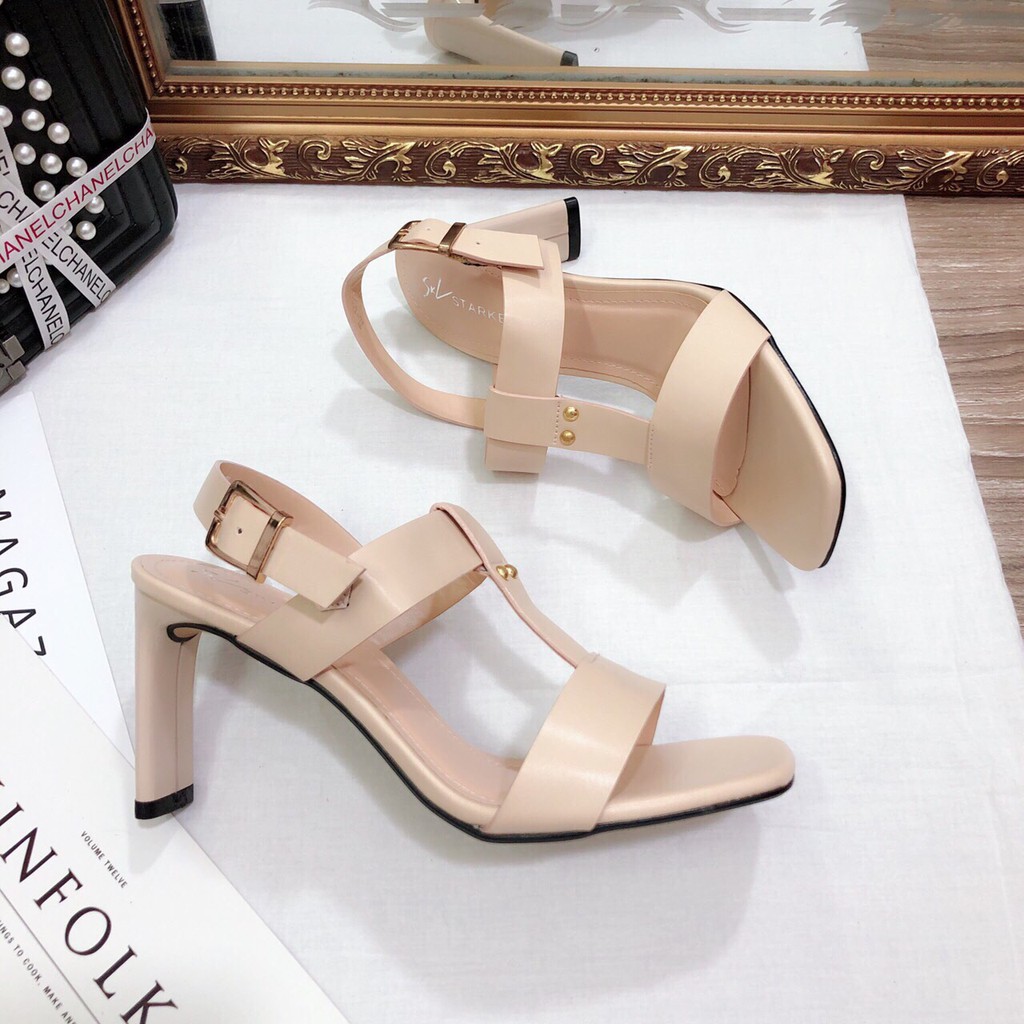 Sandal Zara 7p gót mảnh Kem