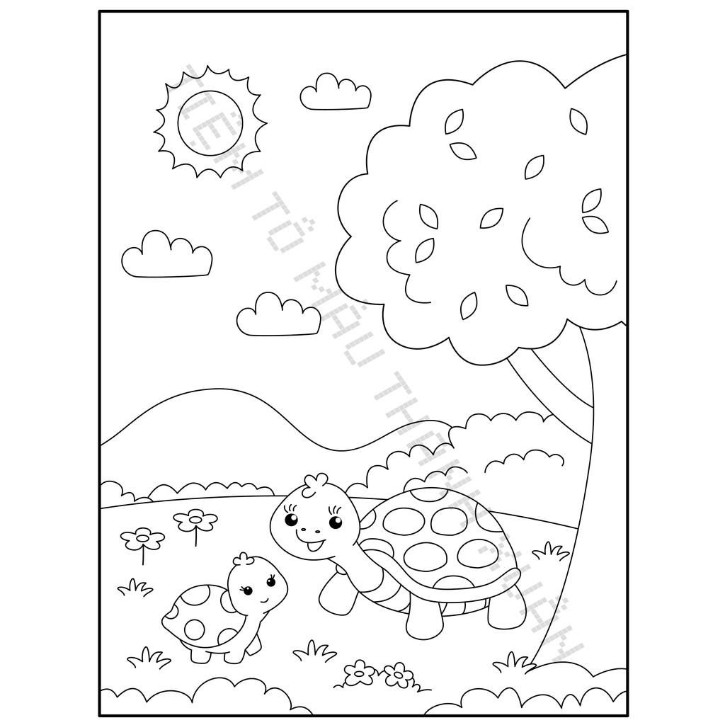Set 10 Tờ Tranh Tô Màu Hình Rùa Con Cho Bé Tô Màu Sáp, Màu Chì - Tiệm Tô Màu Thanh Xuân