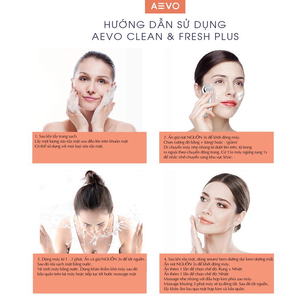 Máy Rửa Mặt Massage Nhiệt AEVO Clean and Fresh Plus làm sạch sâu massage đẩy dưỡng chất