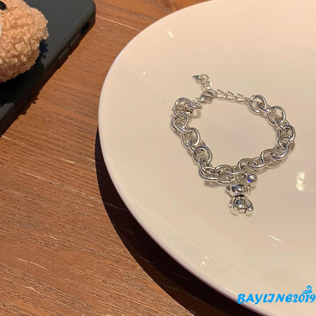 Vòng đeo tay bằng kim loại mặt hình gấu có thể điều chỉnh kích thước dễ thương cho nữ