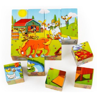 Đồ Chơi Tranh Ghép Gỗ 6 Mặt - 16 Khối - Xếp Hình 3D Cho Bé