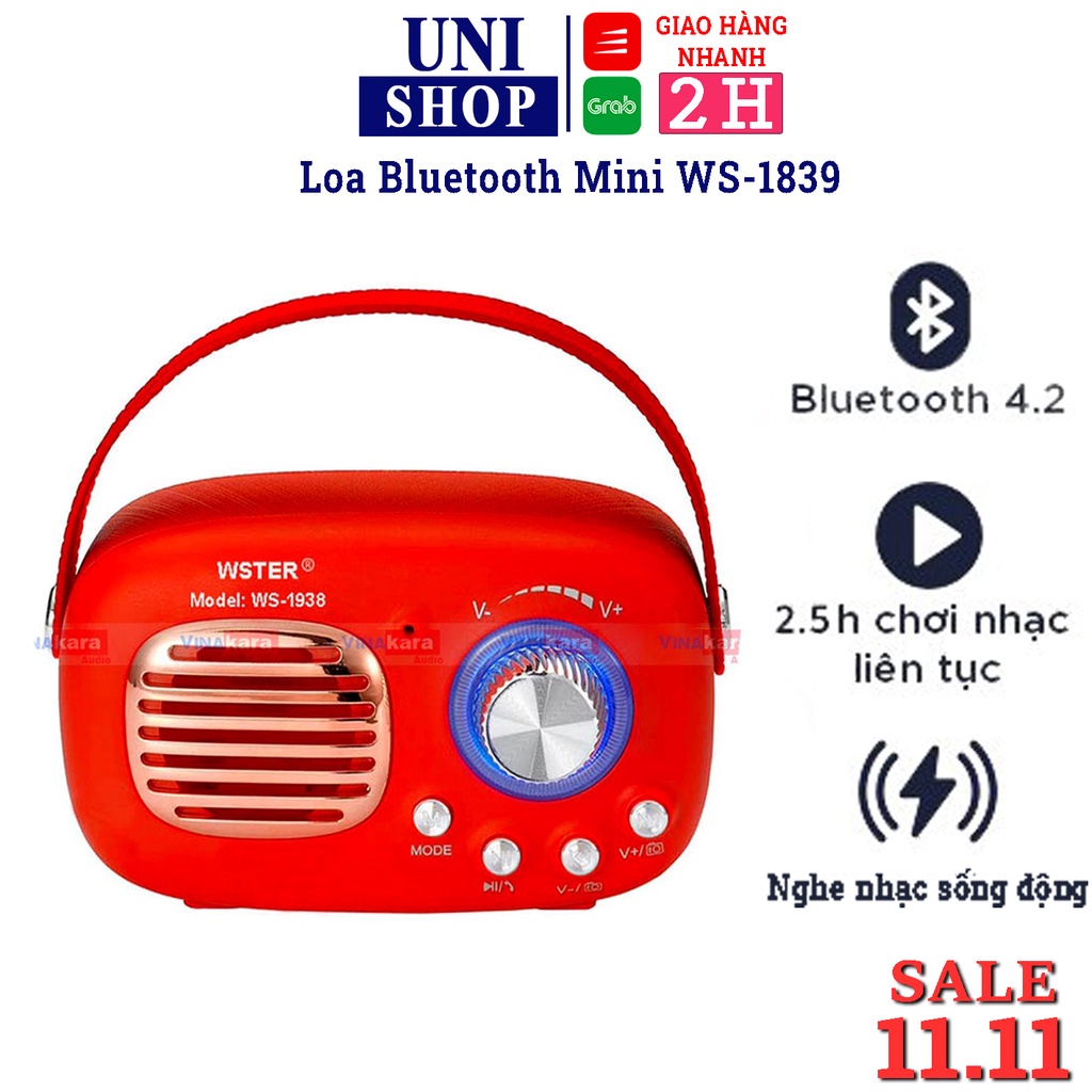 Loa Bluetooth mini Ws -1839, loa di động không dây cắm USB âm thanh chất lượng tốt, bass cực êm - BH 6 tháng