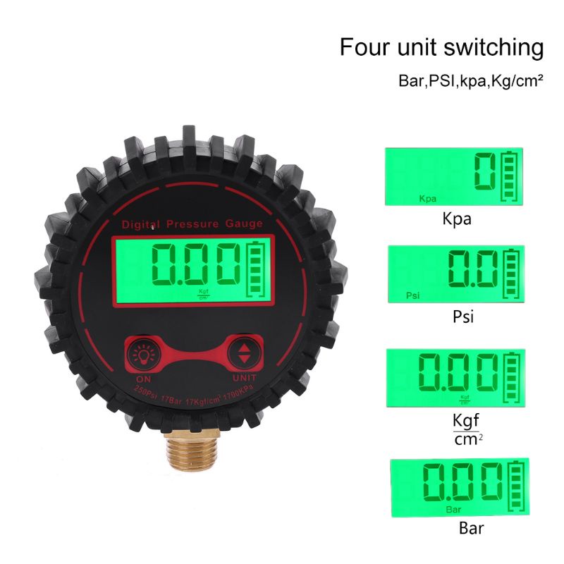 Đồng Hồ Đo Áp Suất Lốp Xe Kỹ Thuật Số 0-250 Psi 1 / 4 "Kèm Đèn Pin