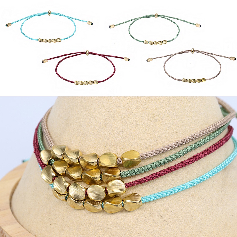 Vòng Tay Dây Bện Xỏ Hạt Đồng Màu Đỏ Đen Handmade Có Thể Điều Chỉnh Cho Nam Và Nữ