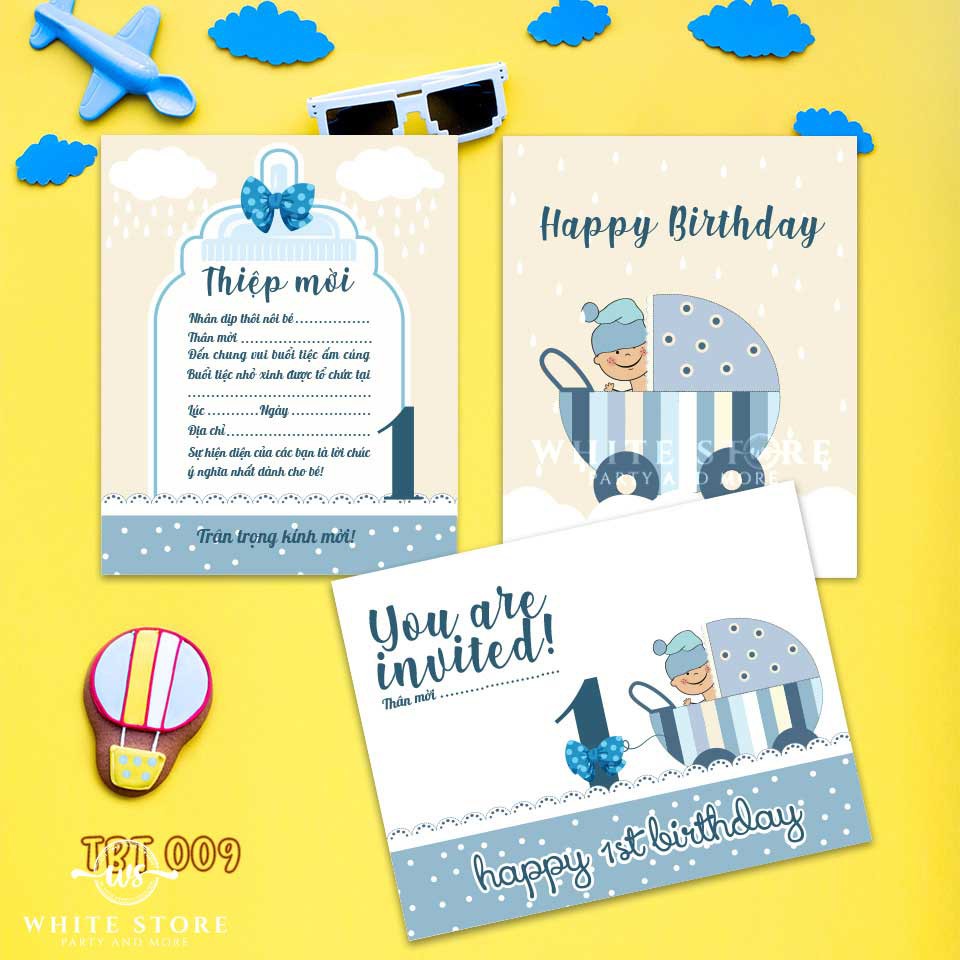 Set 10 THIỆP MỜI THÔI NÔI SINH NHẬT BABY BOY 01 cho bé