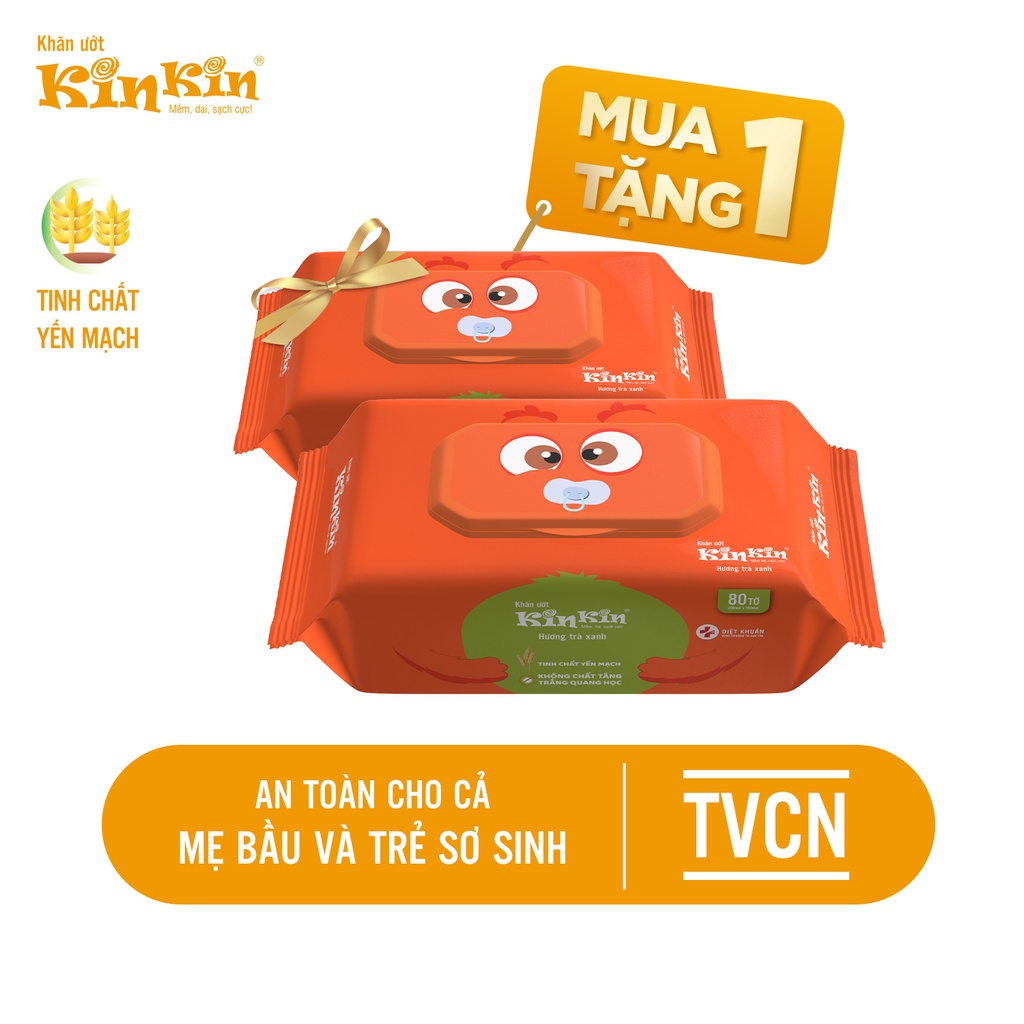 [MUA 1 TẶNG 1] Khăn ướt Kin Kin 80 tờ không mùi/mùi trà xanh, an toàn tiện lợi