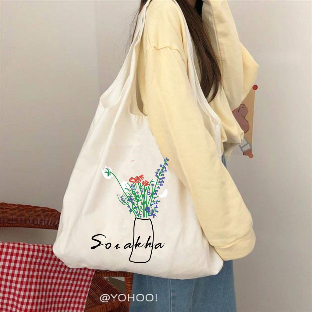 Túi tote Vải canvas mềm Đẹp Cực Hot có khóa miệng đựng vừa a4 tặng quà xinh