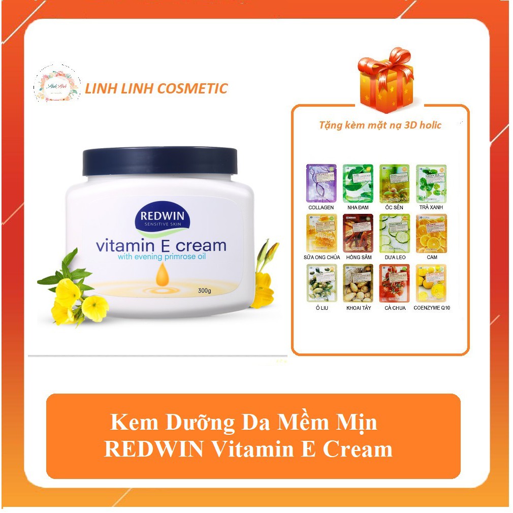 (tặng kèm mặt nạ 3D) Hàng úc - Kem dưỡng da mềm mịn REDWIN Vitamin E Cream 300g