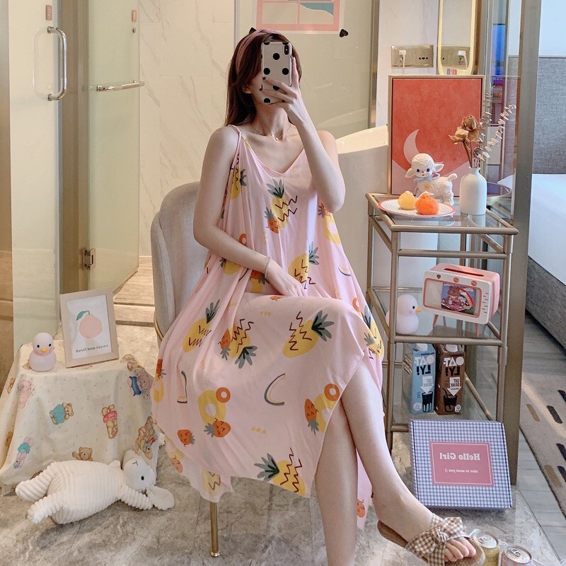 Đầm ngủ hai dây, váy maxi bigsize chất liệu mềm mịn mát | BigBuy360 - bigbuy360.vn