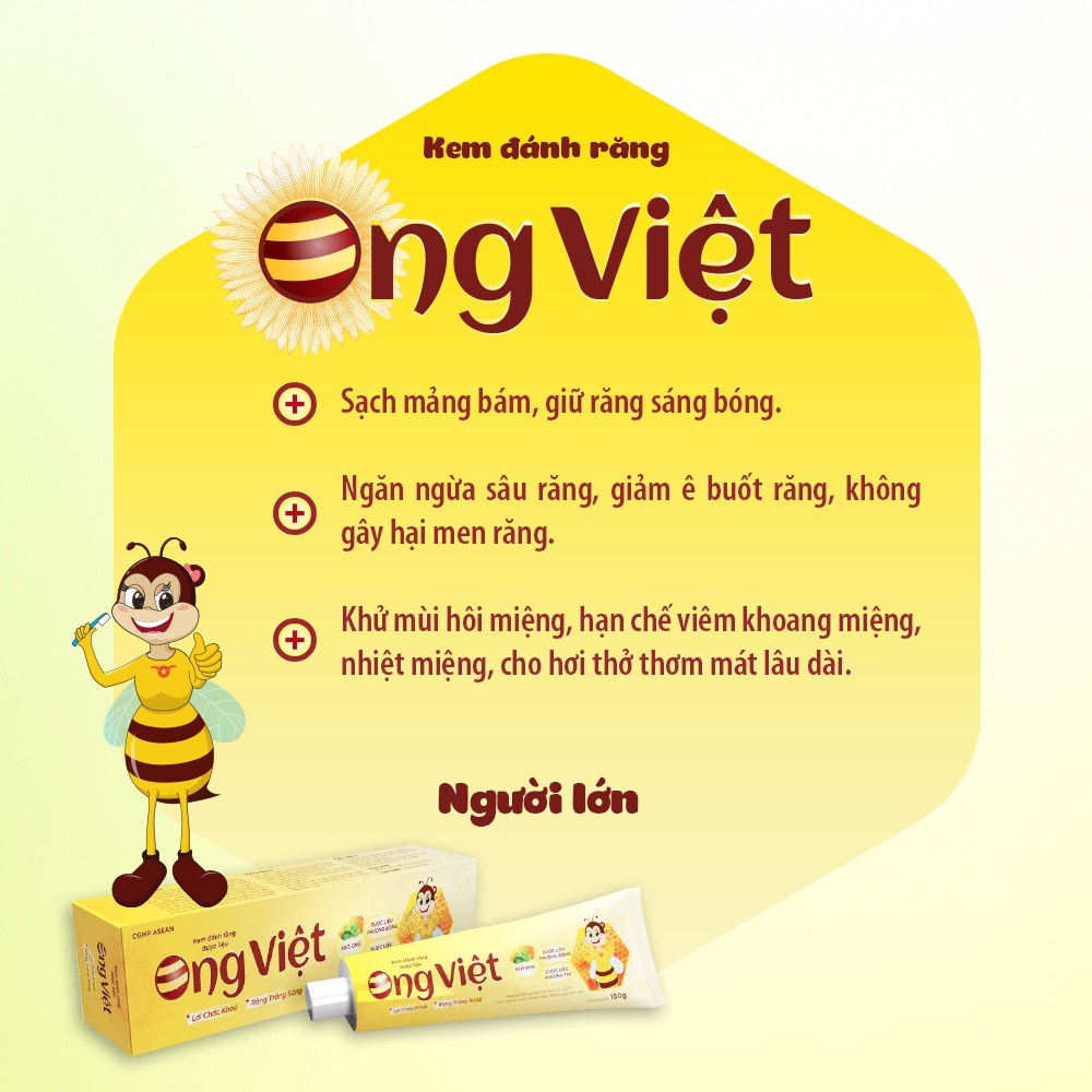 Kem đánh răng dược liệu ong việt - Chăm sóc lợi chắc khỏe - Răng trắng sáng
