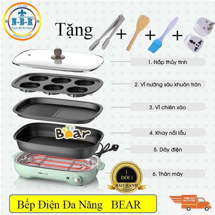 Bếp Lẩu Nướng BEAR , Bếp điện Đa Năng 3 Trong 1 Xinh Xắn Và Sành Điệu, Sử Dụng Thuận Tiện Dễ Dàng, Tiết Kiệm Không Gian