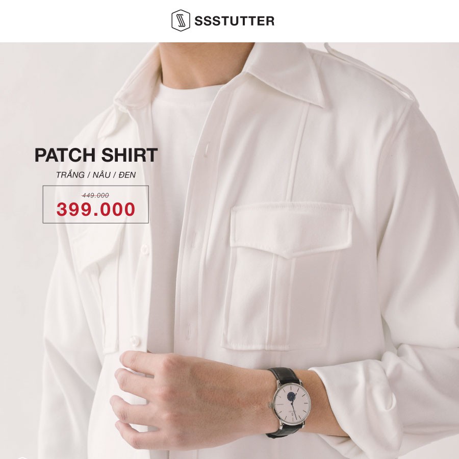 Áo sơ mi nam dài tay 2 túi ngực điểm nhấn cầu vai áo SSSTUTTER 2 màu Patch shirt | BigBuy360 - bigbuy360.vn