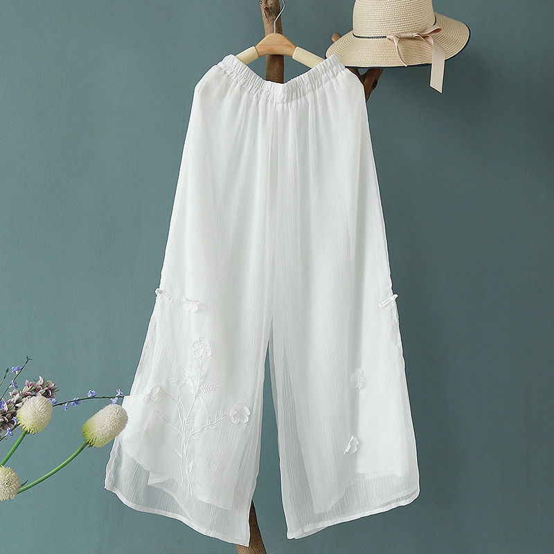 Set quần áo vải cotton lanh dài tay cổ tròn thêu họa tiết phong cách Trung Hoa cổ điển thời trang cho nữ