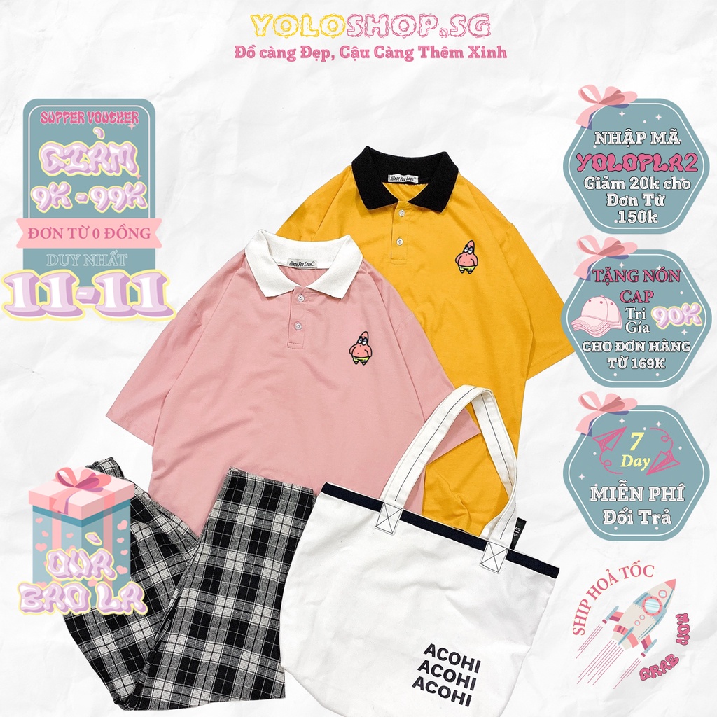Áo thun Polo tay lỡ 🧀 BABY PATRICK 🧀 phông Unisex nam nữ tee oversize form rộng pull Ulzzang Streetwear Hàn Quốc vải mềm