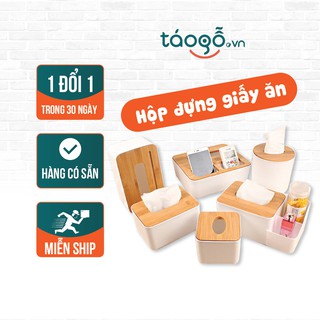Hộp đựng giấy ăn nắp gỗ tre cao cấp phong cách Hàn Quốc - Hàng có sẵn